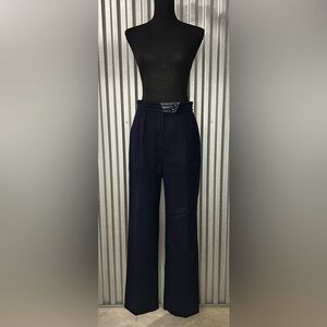 Women’s Vintage Escada Blue Viscose Leather Designer Trousers Pants Size 40